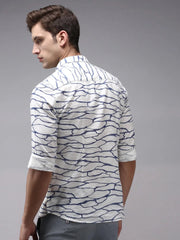 Men White Printed Casual Shirt-OMANPRINT-1586-Offwhite