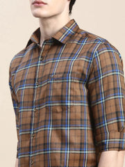 Men Brown Checked Casual Shirt-ALBACHECKS-68-Brown