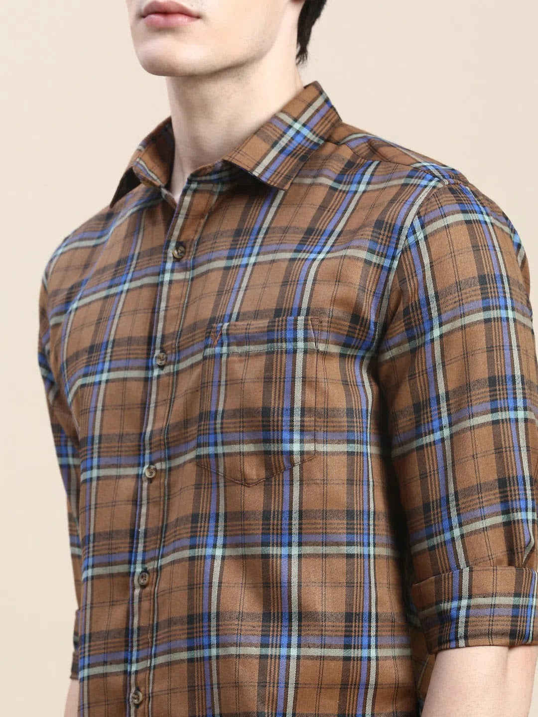 Authentic Brown Checked Mens Shirt - Cotton Casual Shirt | DesiQlo