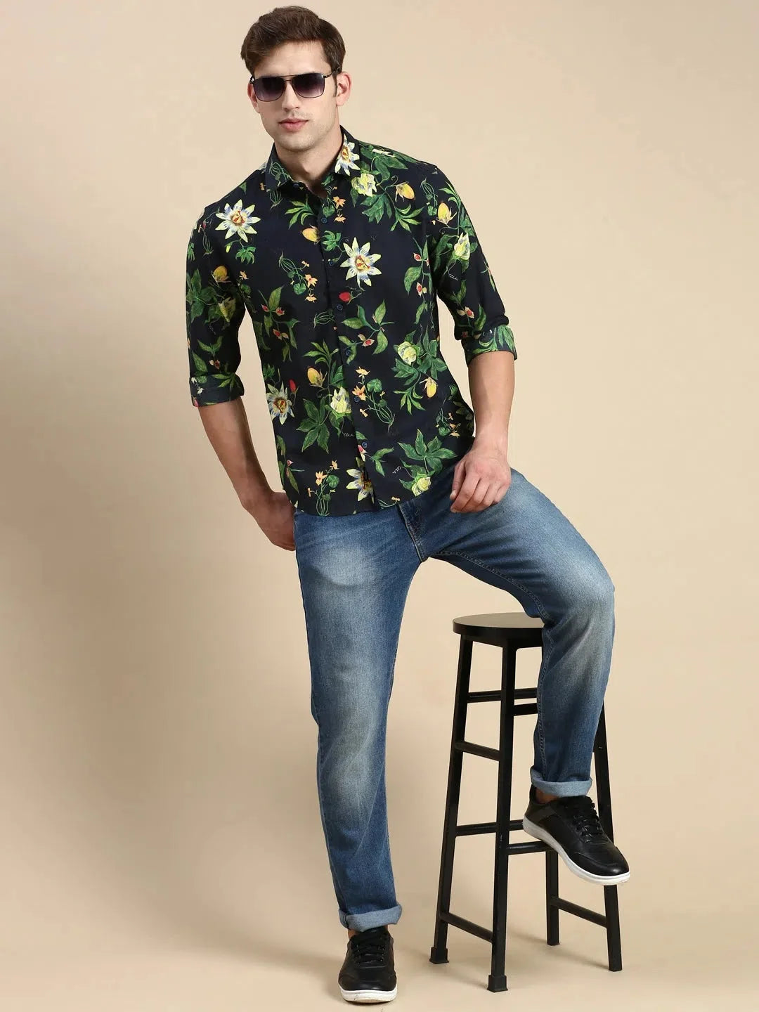 Elegant Navy Printed Mens Shirt - DesiQlo Casual Cotton Shirt