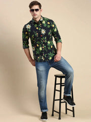 Men Navy Printed Casual Shirt-GURJANPRINT-5407-Navyblue