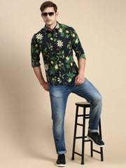 Men Navy Printed Casual Shirt-GURJANPRINT-5407-Navyblue