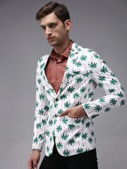 Men White Printed Blazer-SOBLZ-278-White