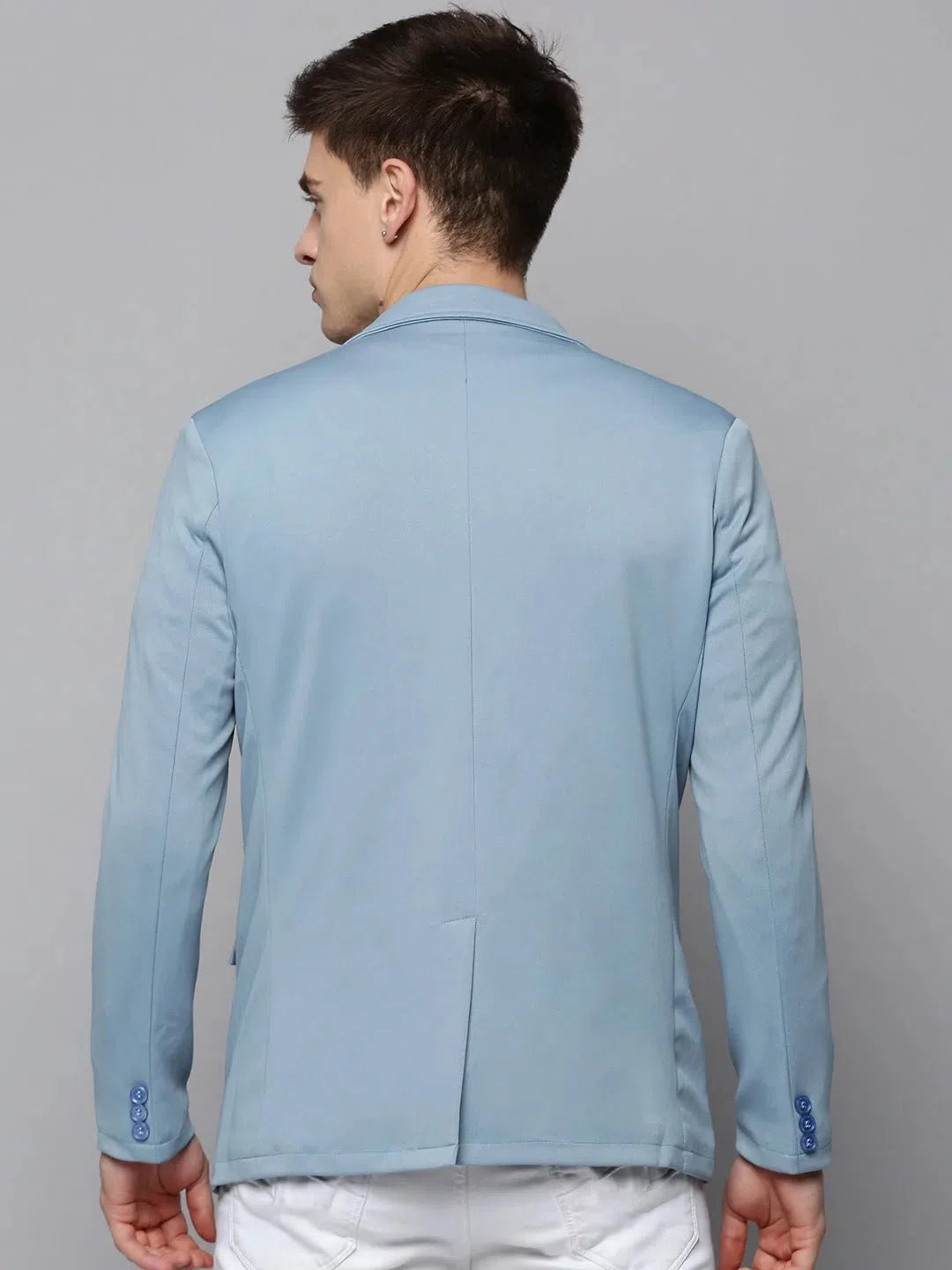 Blue Solid Cotton Blazer | Men's Ethnic Nehru Collar Jacket