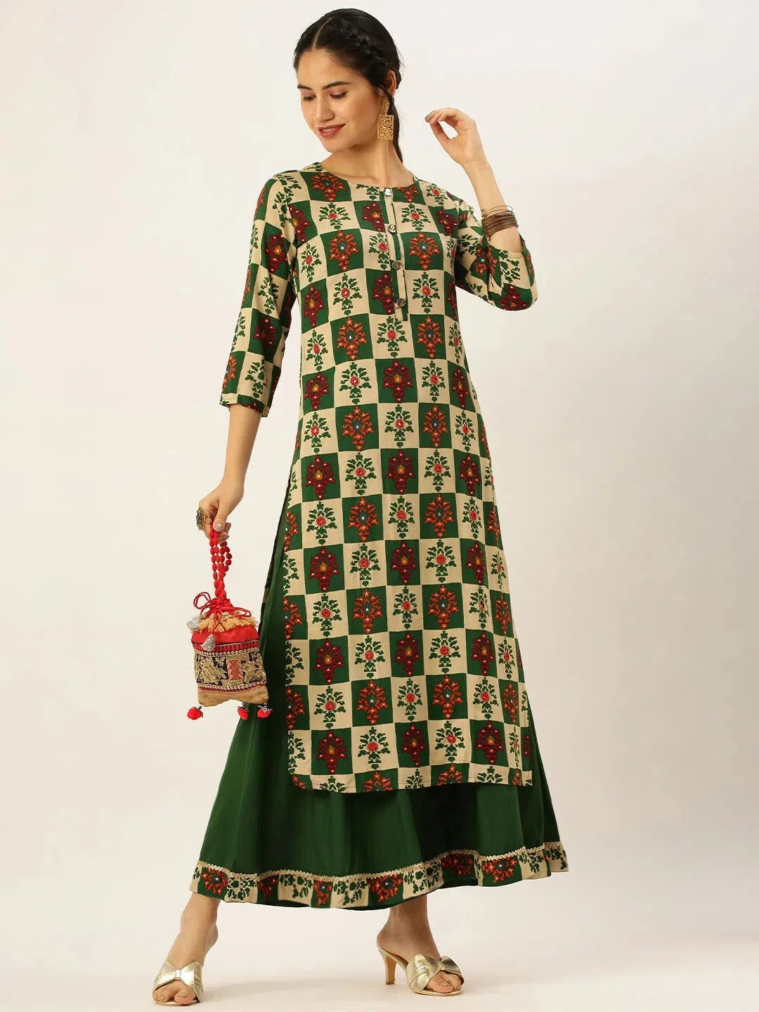 Green Printed Women's Kurta Sets | Cotton Indian Kurta Sets - Style 1