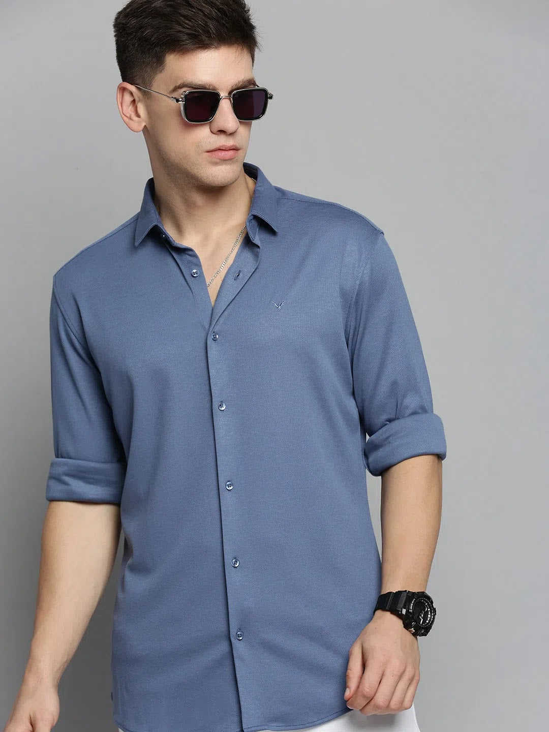 Men Blue Solid Casual Shirt-CARLOKNITS-3216-Blue