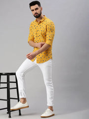 Men Yellow Printed Casual Shirt-STANDARDPRINT-1296-Yellow