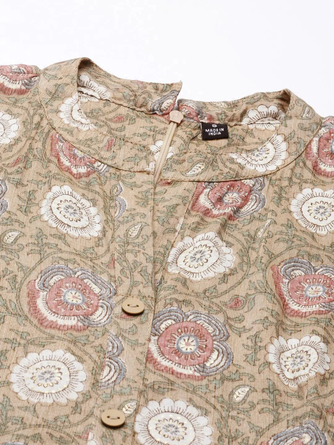 Beige Printed Anarkali Kurta | Cotton Anarkali Kurti for Women