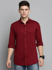 Men Red Solid Casual Shirt-CARLOKNITS-3212-Maroon