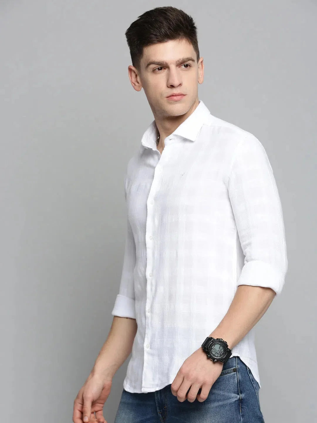 White Solid Mens Shirt - DesiQlo Cotton Casual Shirt