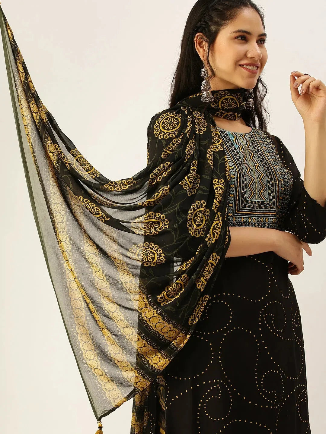 Black Embroidered Kurta Set for Women | Cotton Kurta Sets