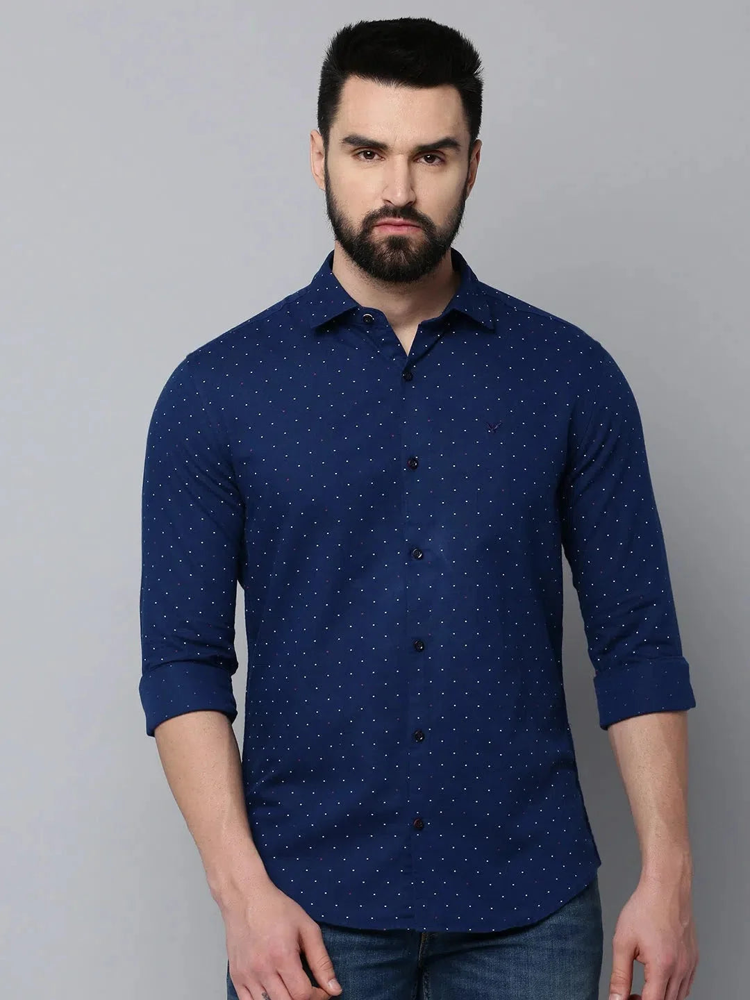 Navy Printed Cotton Mens Shirt - DesiQlo Casual Shirt