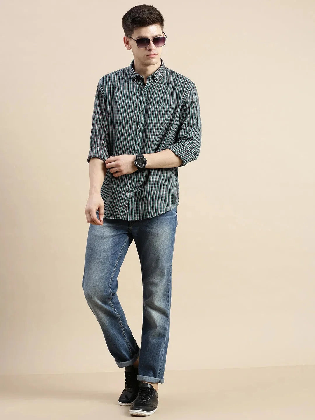 Green Checkered Mens Shirt | Casual Cotton Printed Shirt