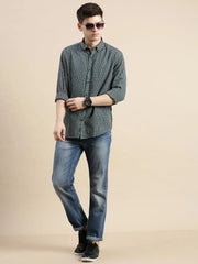 Men Green Checked Casual Shirt-GROVER-1105-Green