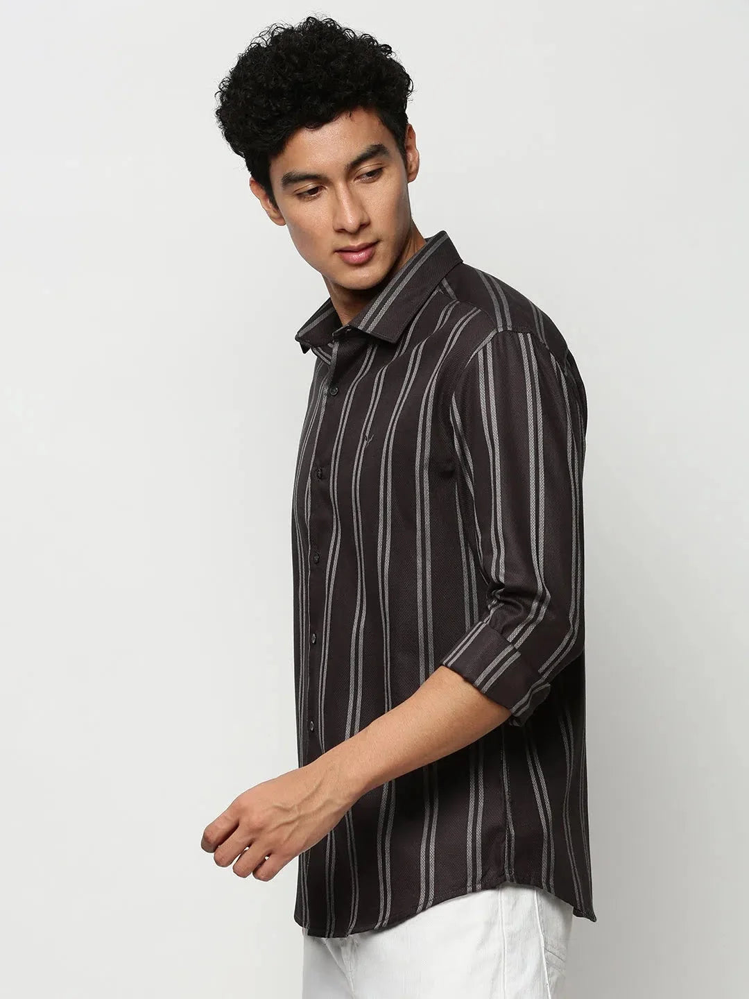 Grey Striped Cotton Mens Shirt | Casual Shirts for Men DesiQlo