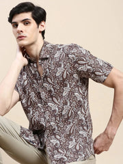 Men Brown Printed Casual Shirt-GEORGE-1626-Coffeebrown