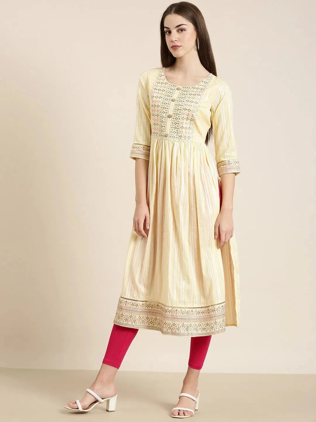 Yellow Cotton Kurta: Women's Solid Indian Kurta by DesiQlo