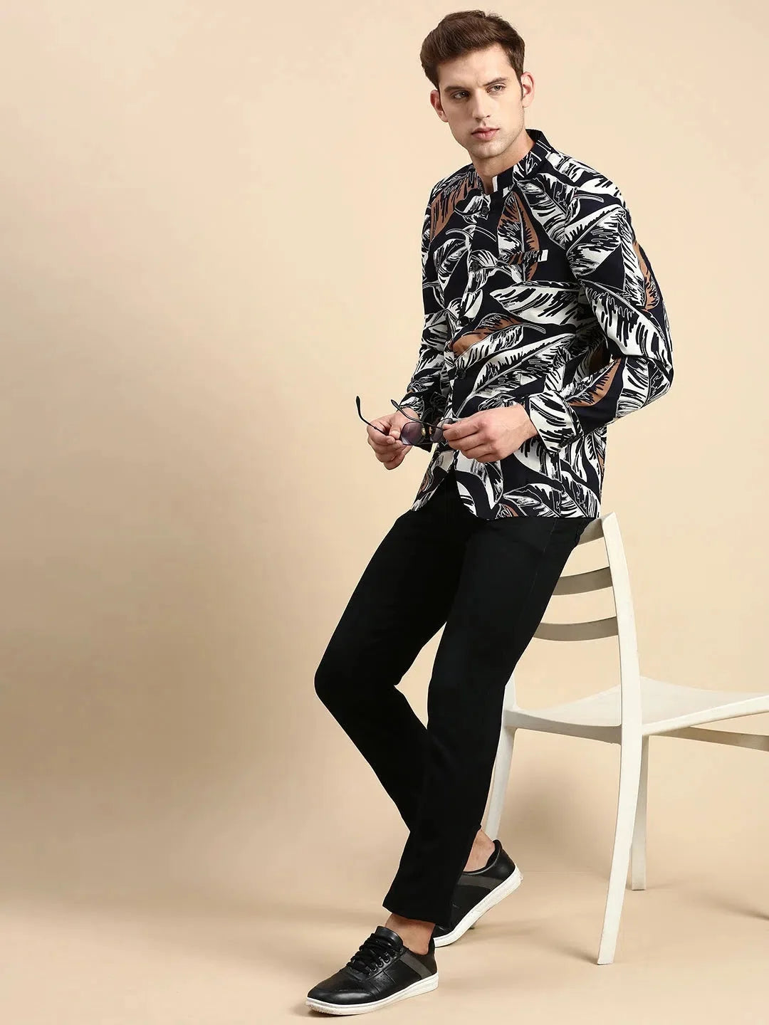 Men's Navy Printed Party Blazer | Ethnic Nehru Jackets