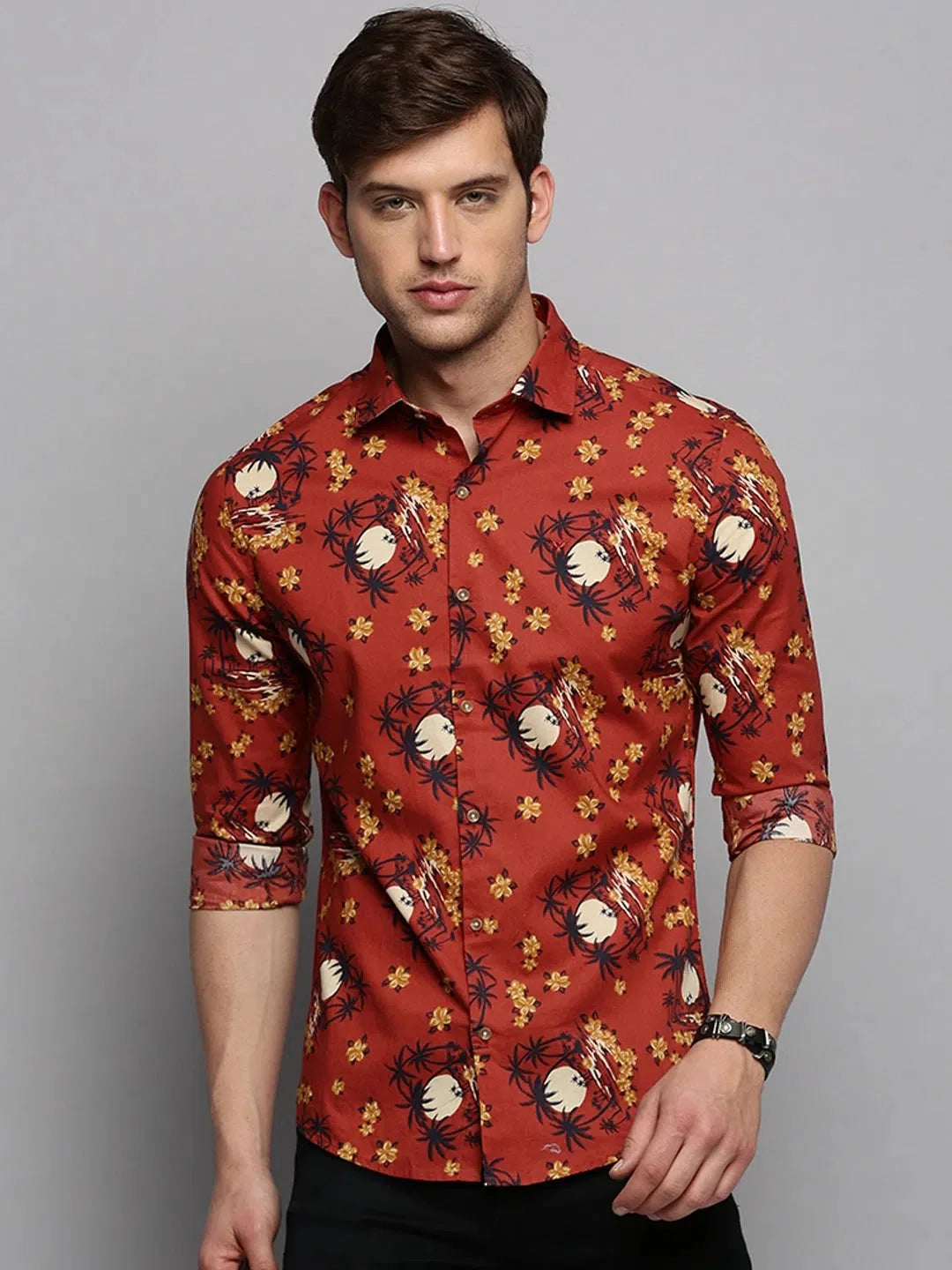 Stylish Rust Printed Mens Shirt - Cotton Casual Shirt | DesiQlo