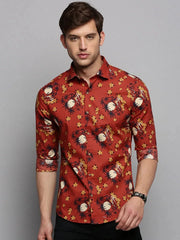 Men Rust Printed Casual Shirt-BESTCOLOURPRINT-4121-Rust