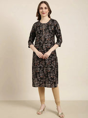 Women Straight Black Floral Kurta-HO-1449-Black