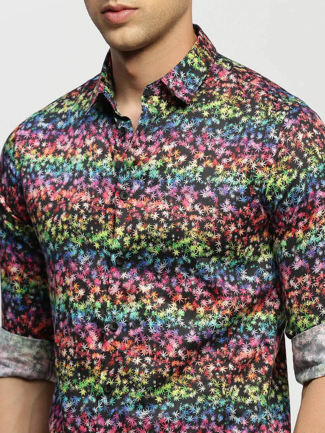 Black Floral Printed Shirt - Mens Cotton | DesiQlo