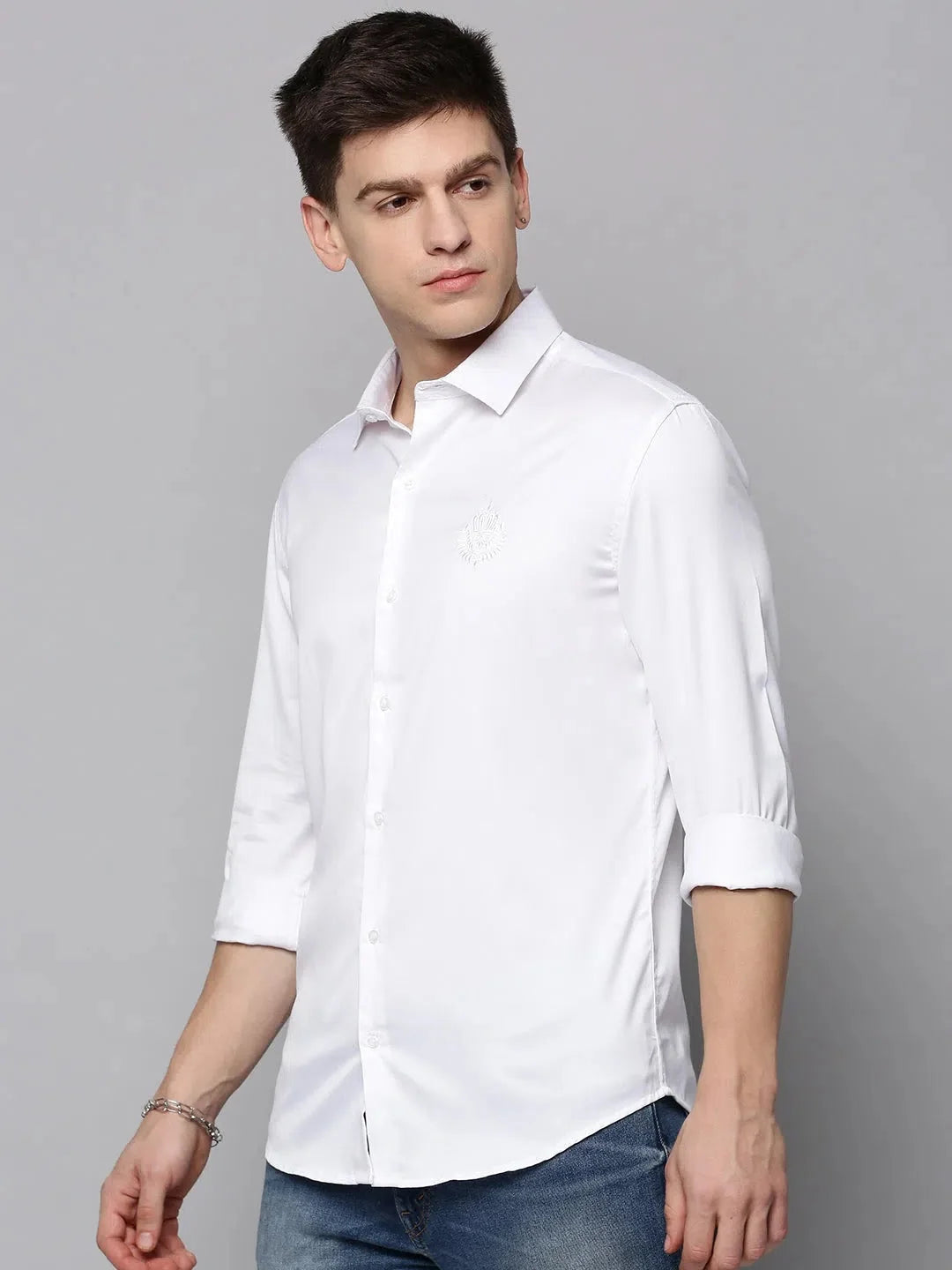 White Solid Cotton Mens Shirt | Formal Shirts - DesiQlo