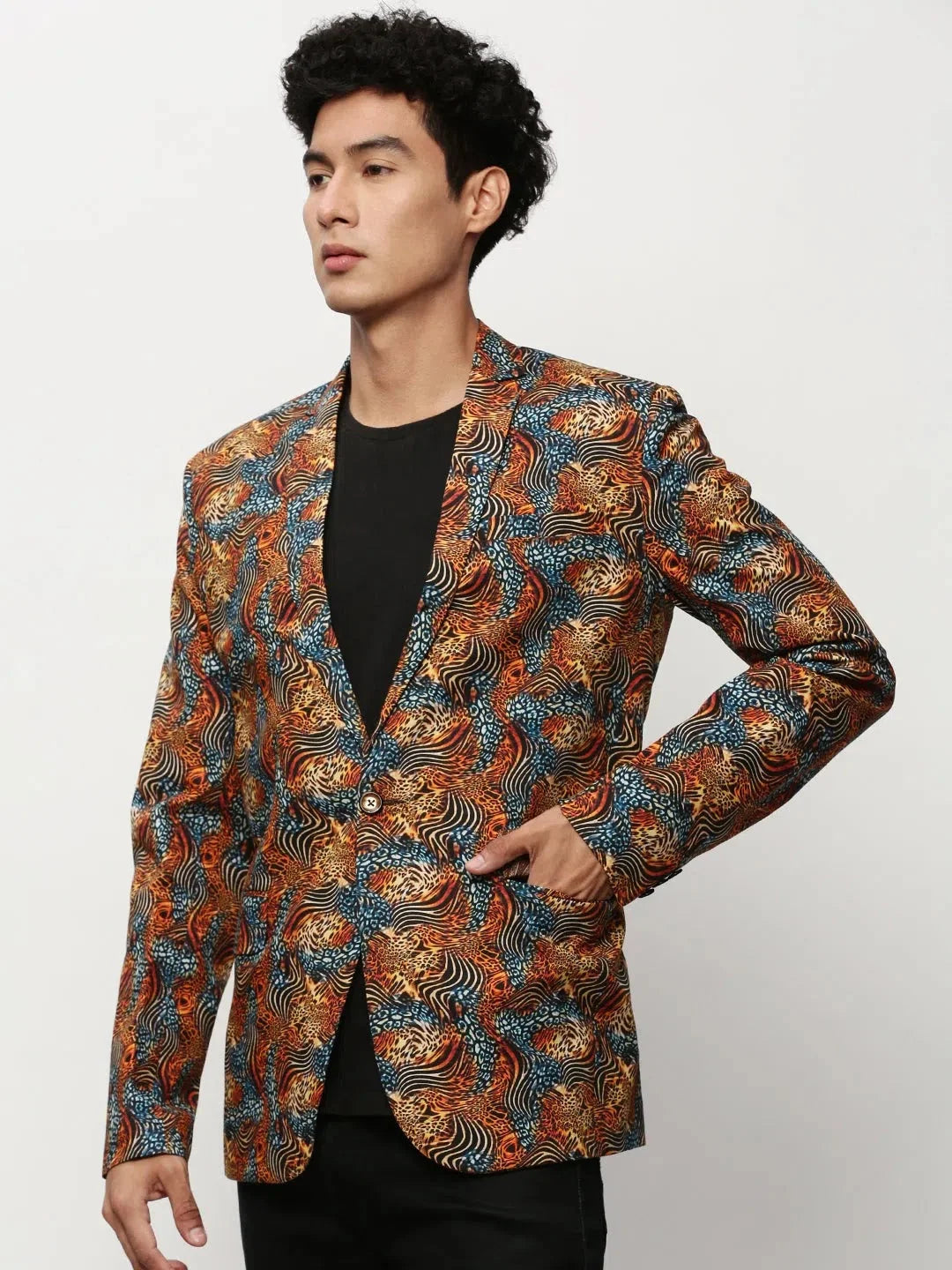 Orange Print Blazer - Modern Modi Jacket Alternative for Men