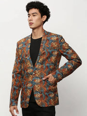 Men Orange Printed Casual Blazers-SOBLZ-080-7-Orange