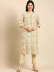 Women's Off White Printed Kurta SetKC-3342-Offwhite