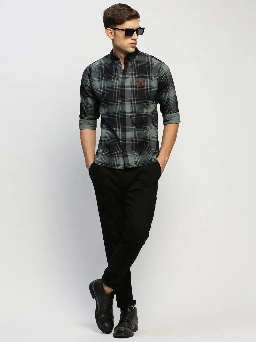 Green Checked Mens Shirt - DesiQlo Cotton Shirt