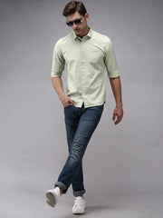 Men Green Striped Casual Shirt-RETROSTRIPE-995-Green