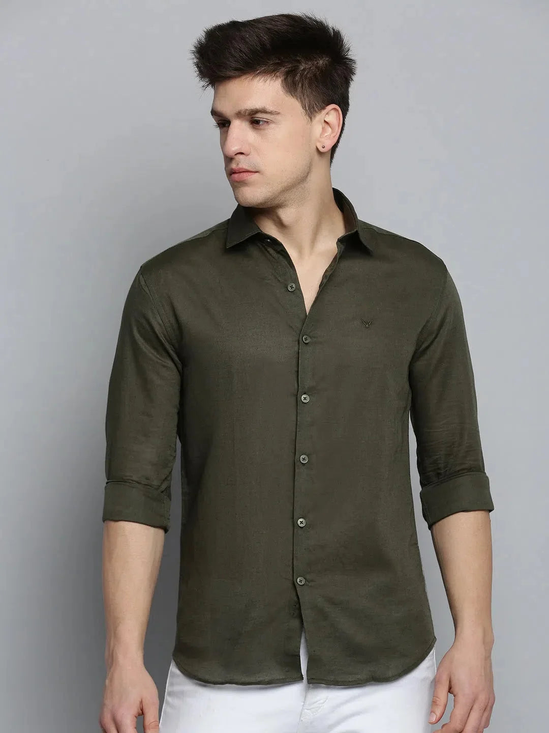 Olive Green Mens Shirt | Solid Cotton Casual Shirt DesiQlo