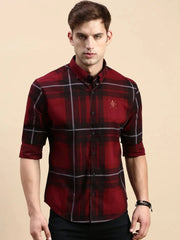 Men Maroon Checked Casual Shirt-ZEECHECKS-5238-Maroon