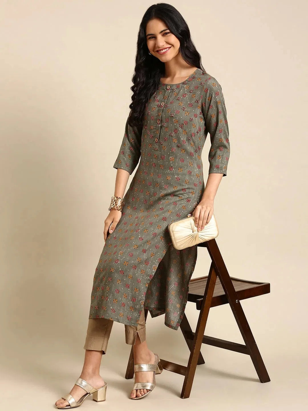 Grey Printed Cotton Kurta | Women's Indian Kurta Style