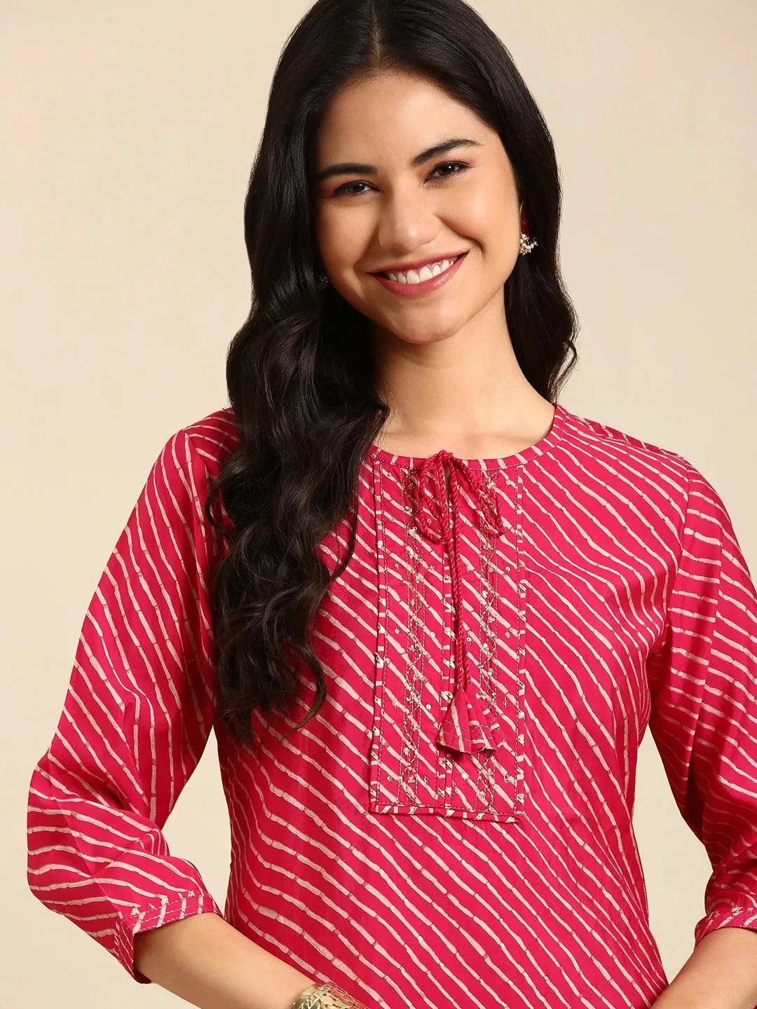 Fuchsia Embellished Cotton Kurti - Women's Indian Kurtas