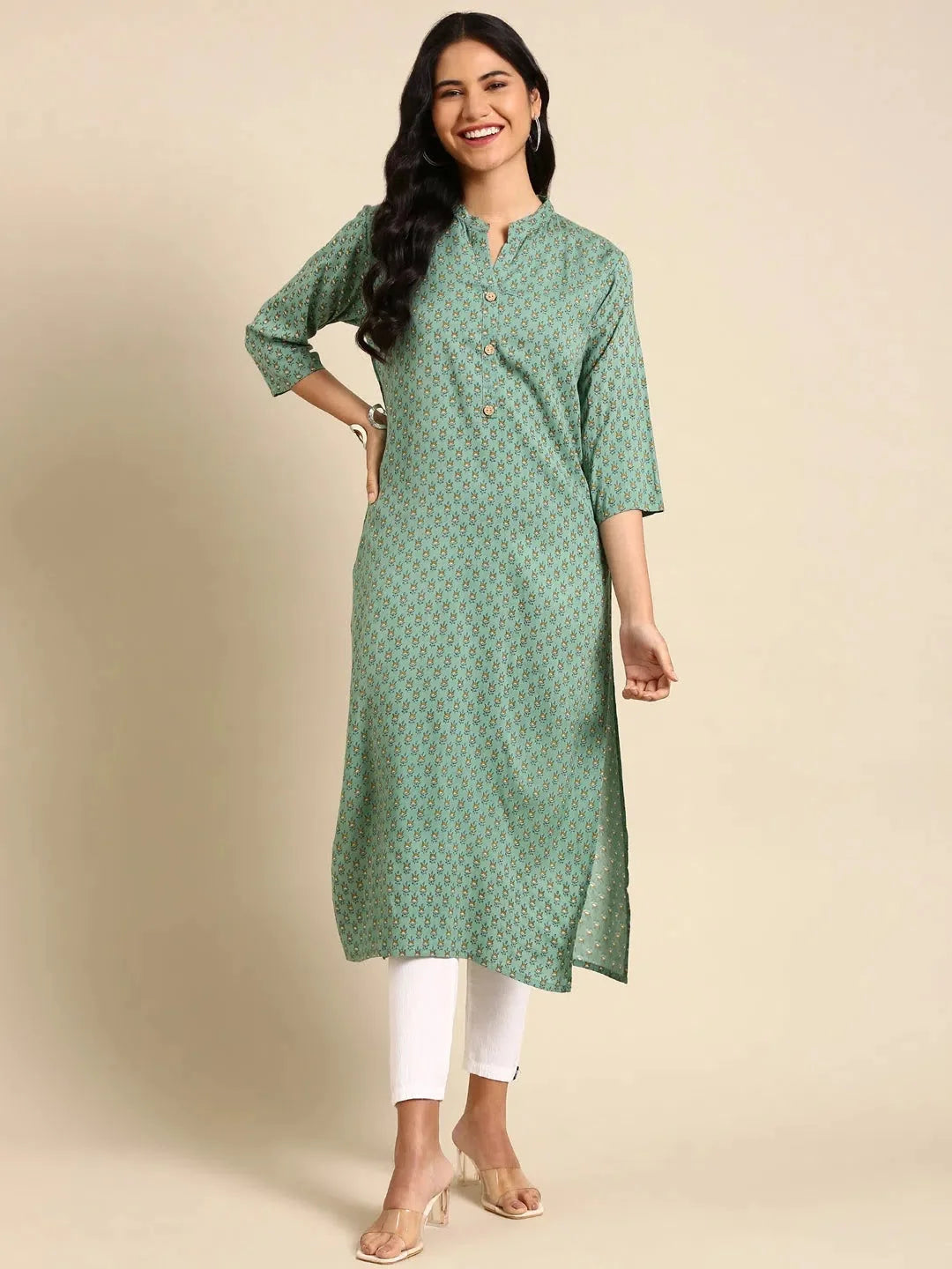 Green Printed Cotton Kurta | Stylish Indian Kurta Ladies