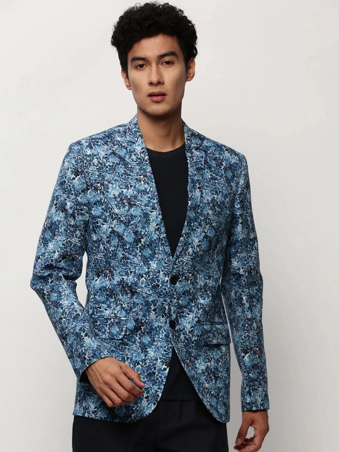 Blue Print Blazer - Men's Nehru Jacket Wedding Style Update