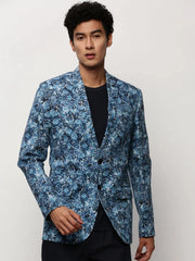 Men Blue Printed Casual Blazers-SOBLZ-082-6-Blue