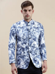 Men Blue Printed Casual Blazer-SOBLZ-029-5-Blue