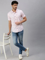 Men Pink Striped Casual Shirt-ROSEPRINT-1047-Pink