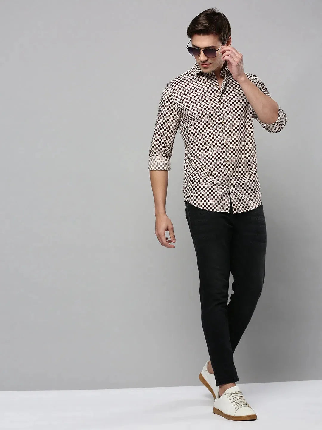 Beige Printed Mens Shirt - Casual Cotton Shirt | DesiQlo