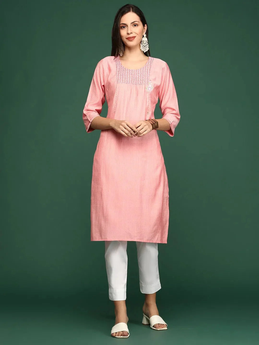 Peach Embellished Kurta - Cotton Indian Kurta for Women