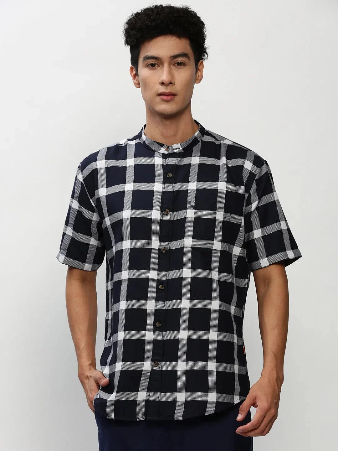 Navy Checked Cotton Shirt for Men - Casual Formal Shirts