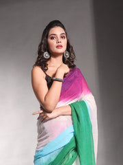 Baby Pink Pure Cotton Soft Saree With Stripes Pattern-MA54CT33580105