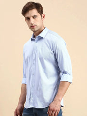 Men Blue Solid Casual Shirt-CELLOKNITS-4971-Blue