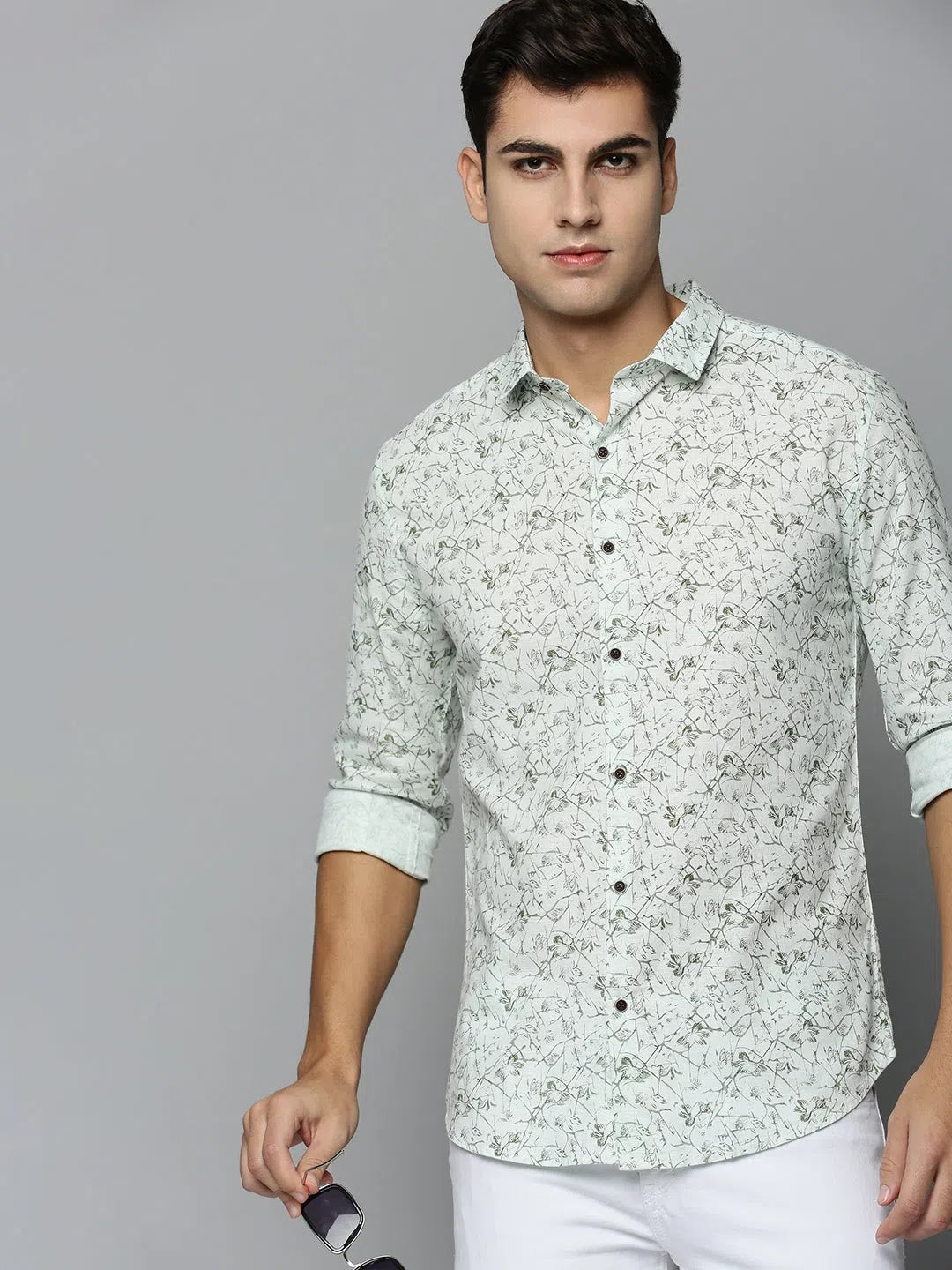 Green Printed Mens Shirt - Fashionable Casual Cotton Shirt