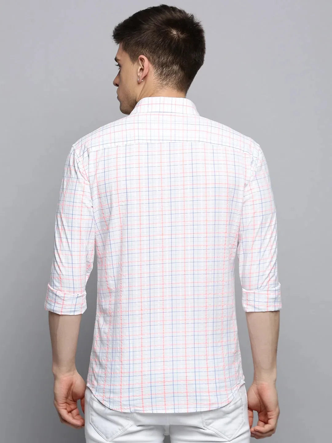 Men's White Checked Shirt - Cotton Casual Shirt Online