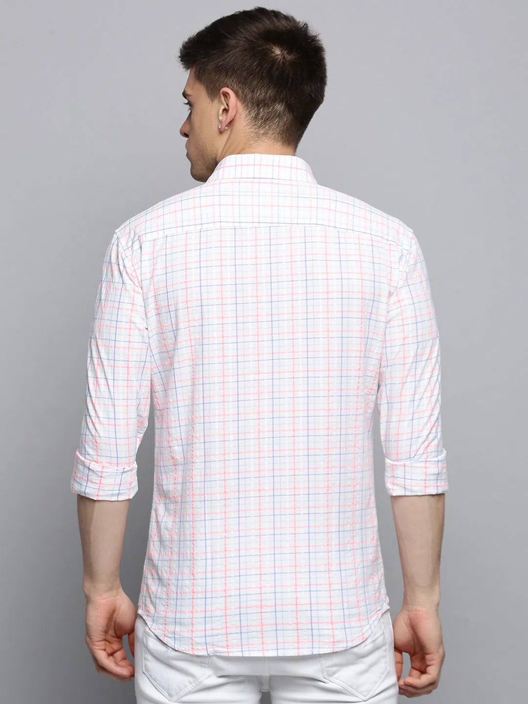 Men's White Checked Shirt - Cotton Casual Shirt Online