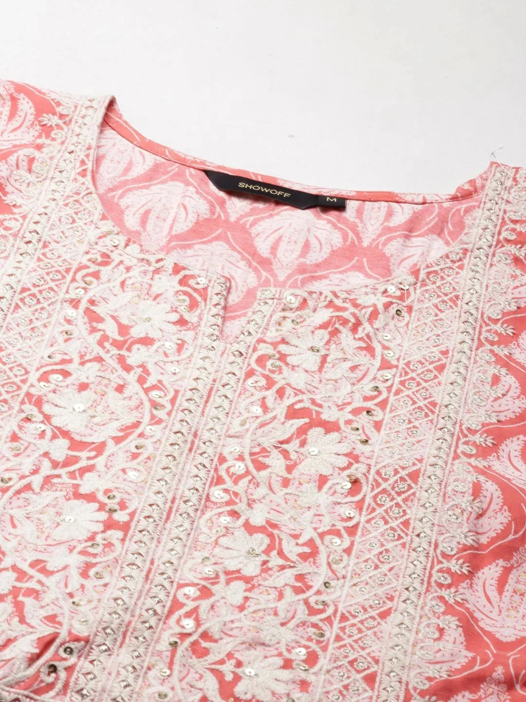 Coral Floral Cotton Kurta Set | Women's Indian Kurta Sets